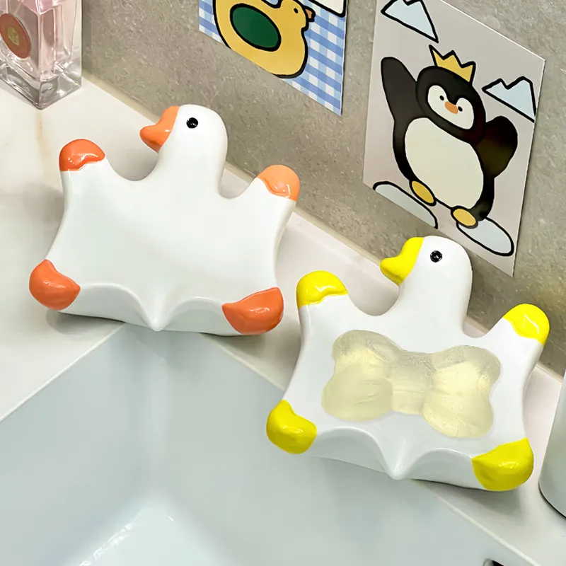 

Cute Goose Soap Dish 2026 New Self Draining Soap Holder No Drill Bathroom Soap Box Korean Style Soap Tray for Shower Sink