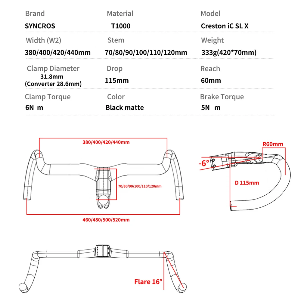 Syncros Creston IC Sl x  Full Internal Cable Routing Road Bicycle Handlebar T1000 Carbon Integrated Gravel Cockpit Di2