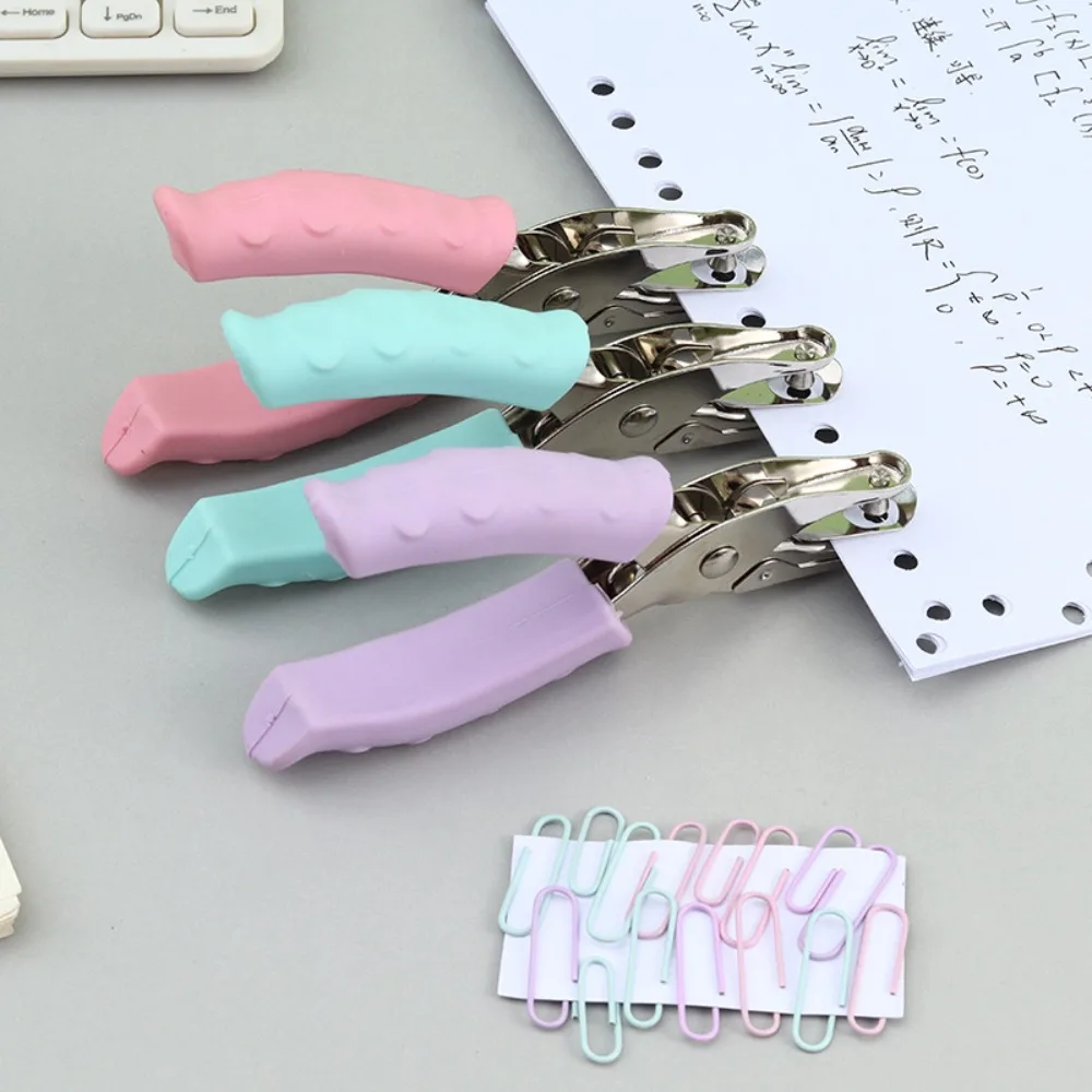 Single Hole Mini Paper Punch Macaron Color 3 Color Available Single Hole Punch 6mm Hole Non-slip Handle DIY Paper Puncher School