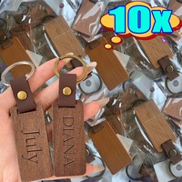 1/10pcs New Wooden Lettering DIY Souvenir Keychain PU Leather Blank Wooden Key Chains Pendant Decoration Keyring Fashion Jewelry