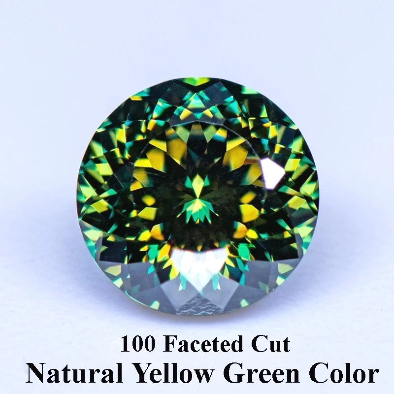 

Moissanite Stone Yellow Green Color 100 Faceted Cut Round Shape Lab Grown Diamond Charms Woman Jewelry With GRA Certificate