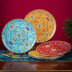 Chinese Classical Enamel Ceramic Plate Court Modern Bone China Painted Dinner Plates Afternoon Tea Cake Dessert Dishes Tableware