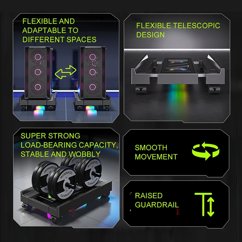 

Desktop PC Tower Stand with Fan Adjustable Mobile Chassis Base Tray Bracket RGB Cooling Fan Office PC Heightened Cooling Shelf