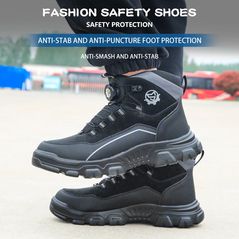 High Top Knob Buckle Safety Shoes, Mining Boots, Work Shoes, Anti-Smashing and Anti-Piercing Lightweight