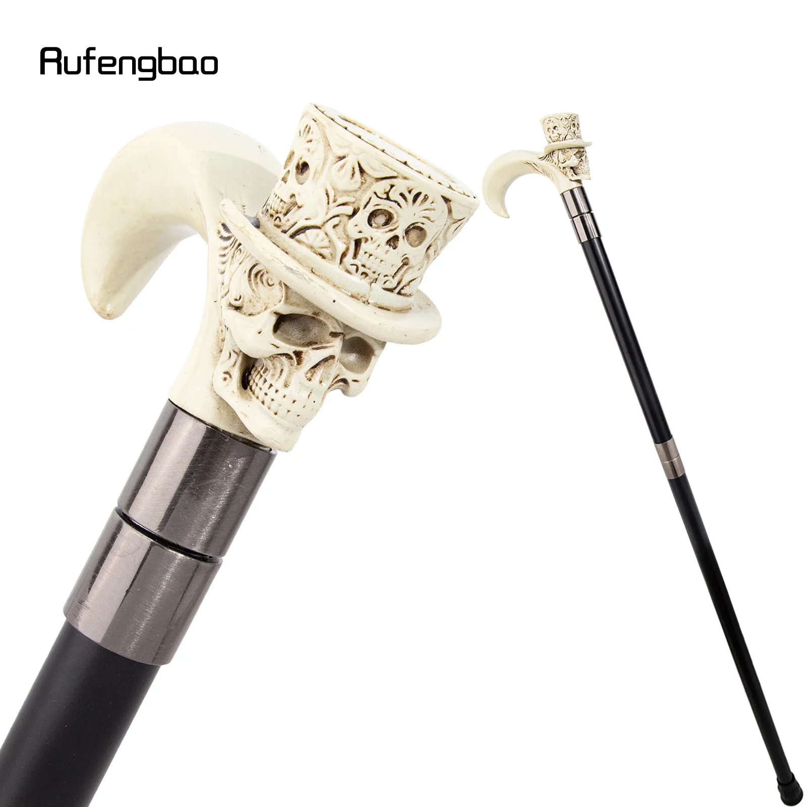 White Hat Skull Head Long Handle Walking Cane Fashion Cane Decorative Cane Halloween for Cosplay Parties Walking Stick 93cm view 3