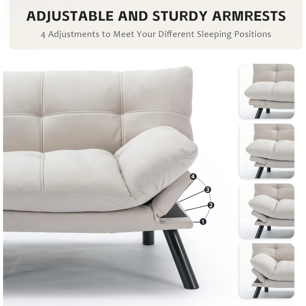 67 أريكة سرير فوتون مخملية مع مسند ظهر قابل للتعديل وإسفنج الذاكرة لغرفة المعيشة وغرفة النوم #6