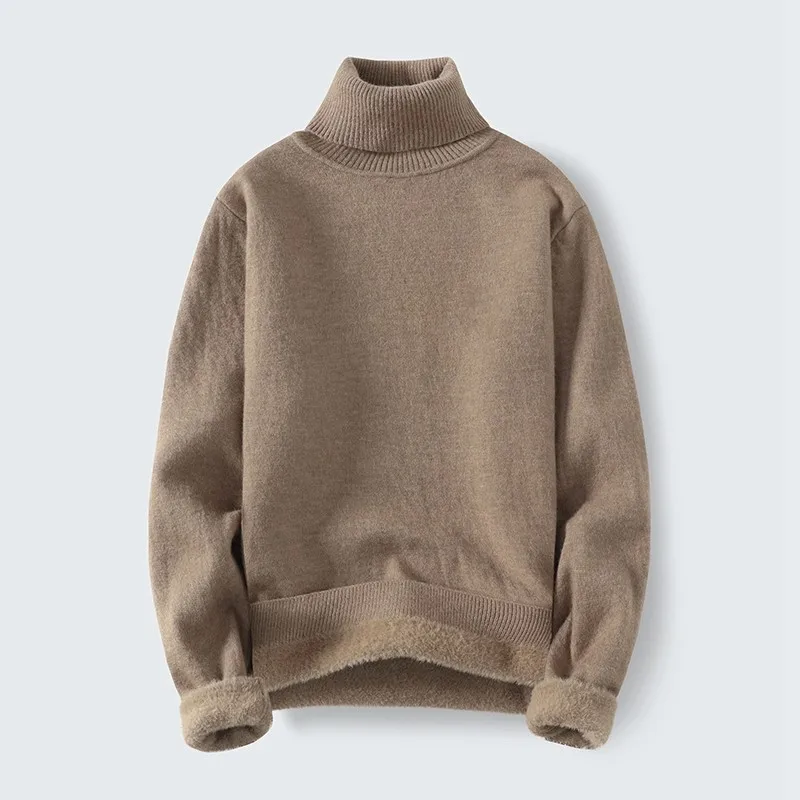 

Men's Winter Knitted Sweater Casual Base Layer One-Piece Fce Lined Knitwear Comfortable Warm Long Sve f High Collar