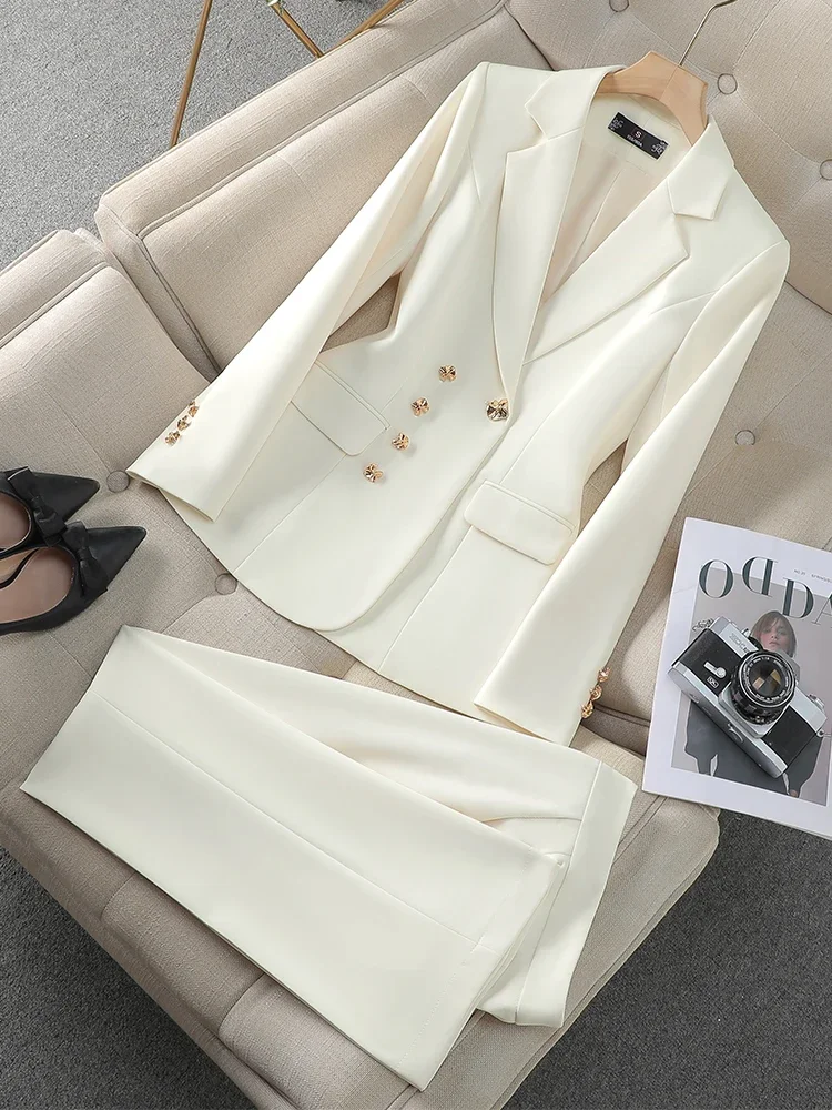 

Autumn Winter Pink Black Beige Women Pant Suit 2 Piece Set Ladies Female Business Work Wear Formal Blazer Jacket And Trouser