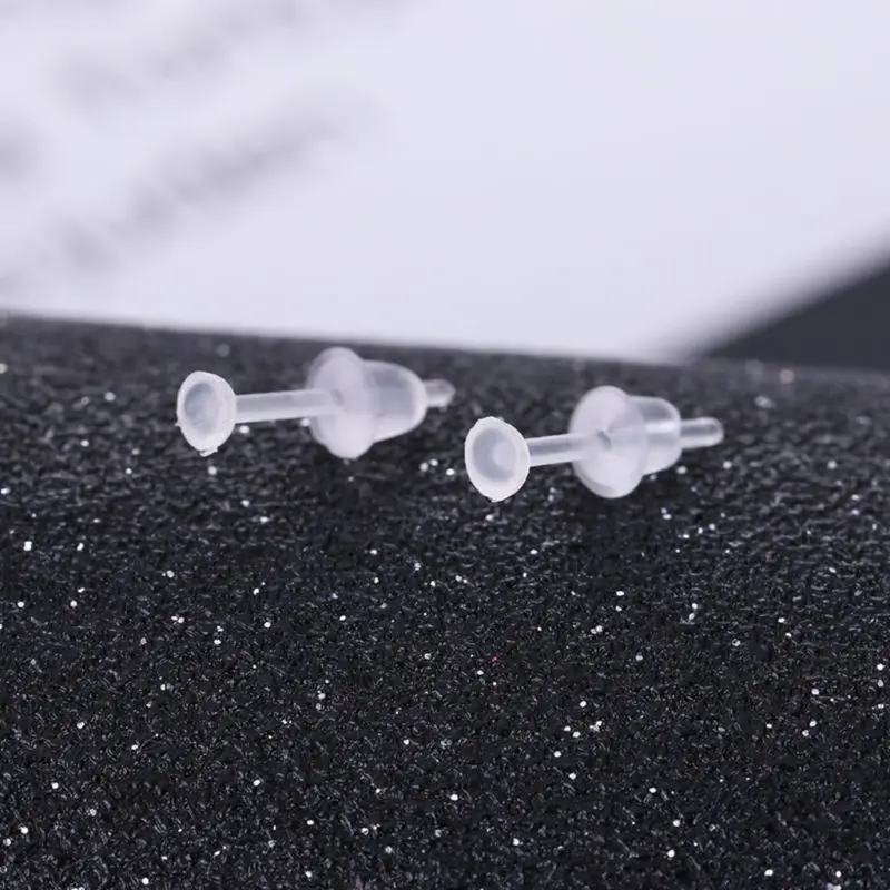 100 Kits Clear Plastic Earrings Includes Ear Pin & Ear Safety Backs Earring Findings Earring Retainers Invisible Dropshipping