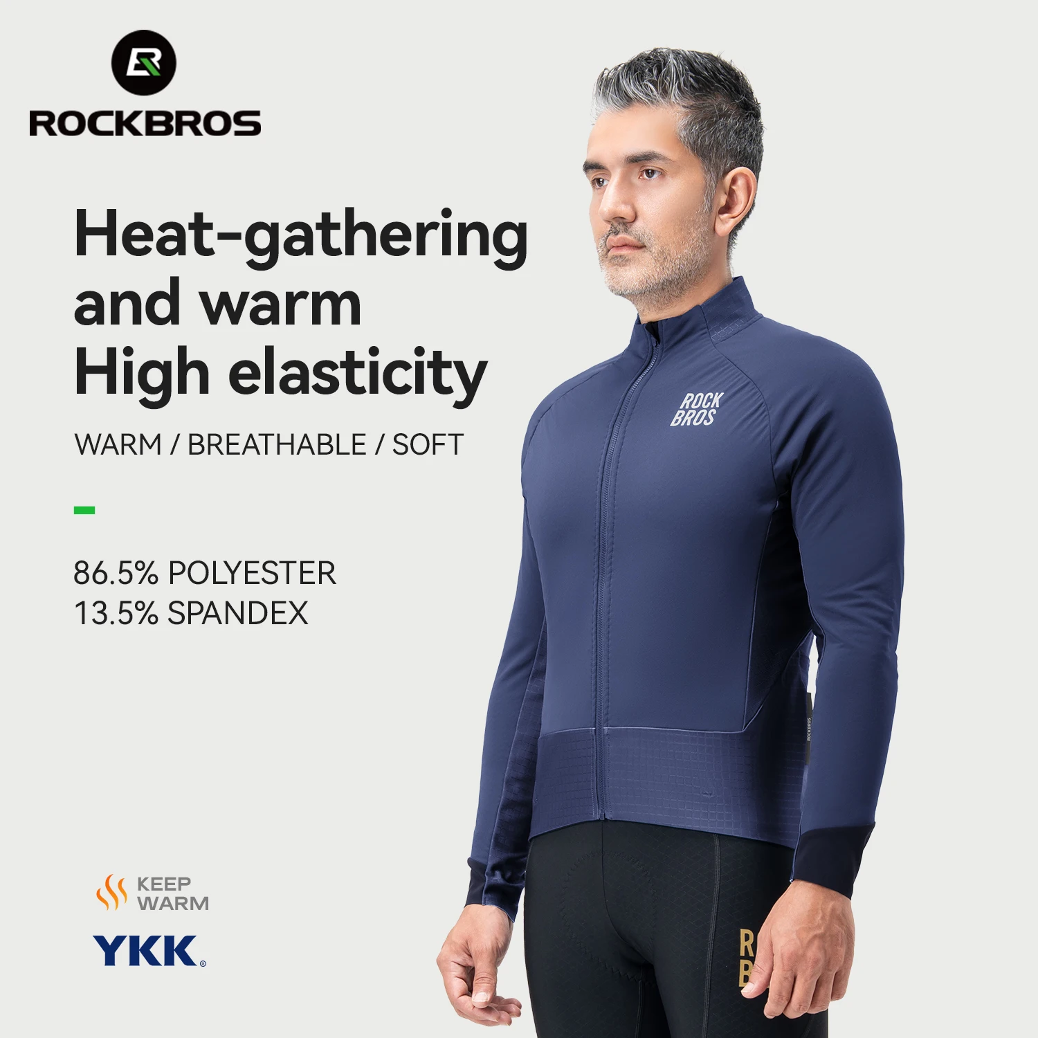 ROCKBROS Winter Cycling Jacket High Elastic Breathable Thermal Warm Fleece Cycling Coat Outdoor Sports Race Men Cycling Clothing