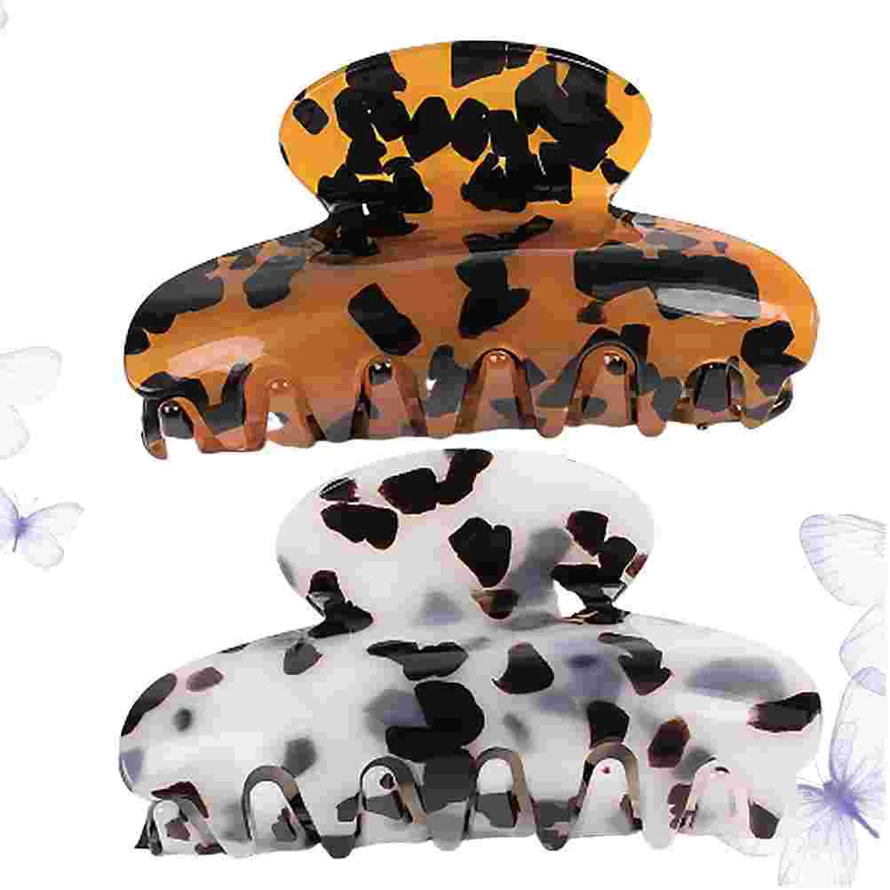 2 PCS Women Bun Hairpins Marble Clip Accessories Tortoise Shell Claw Claws for Acetic Acid Miss