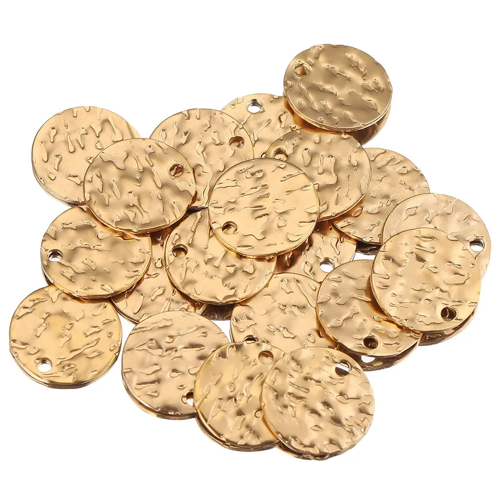 Breloques rondes en acier inoxydable plaqué or, pomme de terre, Bergame, perles de pièce de monnaie vierges, collier bricolage, bracelet exécutif, 8mm, 10mm, 12mm, 20 pièces par lot