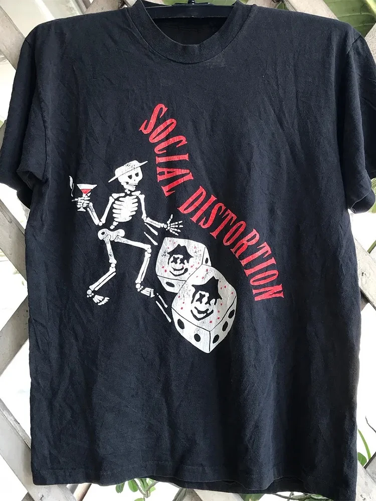 Social Distortion Skull Print Punk T-Shirt Short Sleeve Heavy Metal Youth Fashion Cotton Casual Tee for Teens Summer Wear
