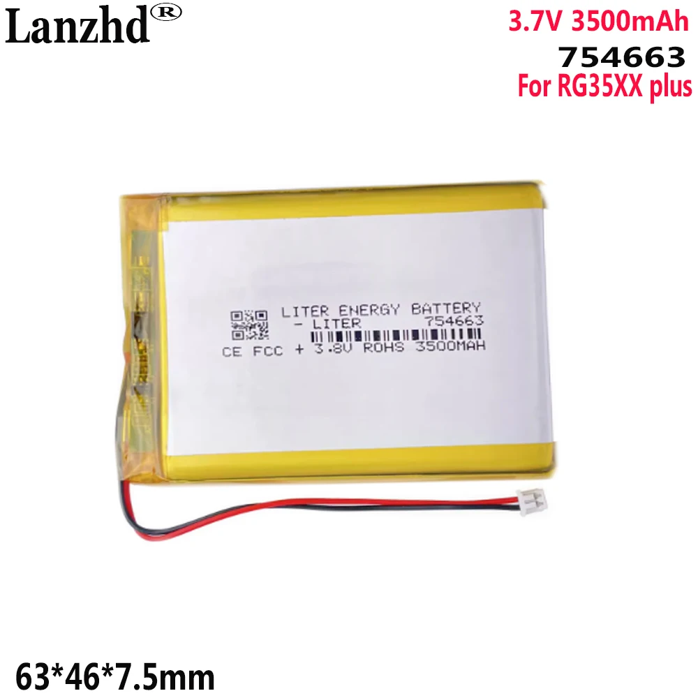 3.7V Li polymer lithium battery Use For Ambernik RG35XX plus game console rechargeable battery 754663 3500mah