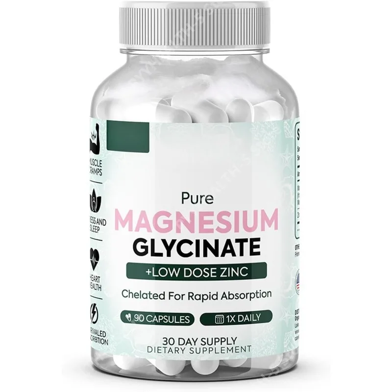 

Pure Magnesium Glycinate with Zinc - Magnesium Supplement for Women and Men for Muscle Cramps and Sleep Support - 90 Capsule