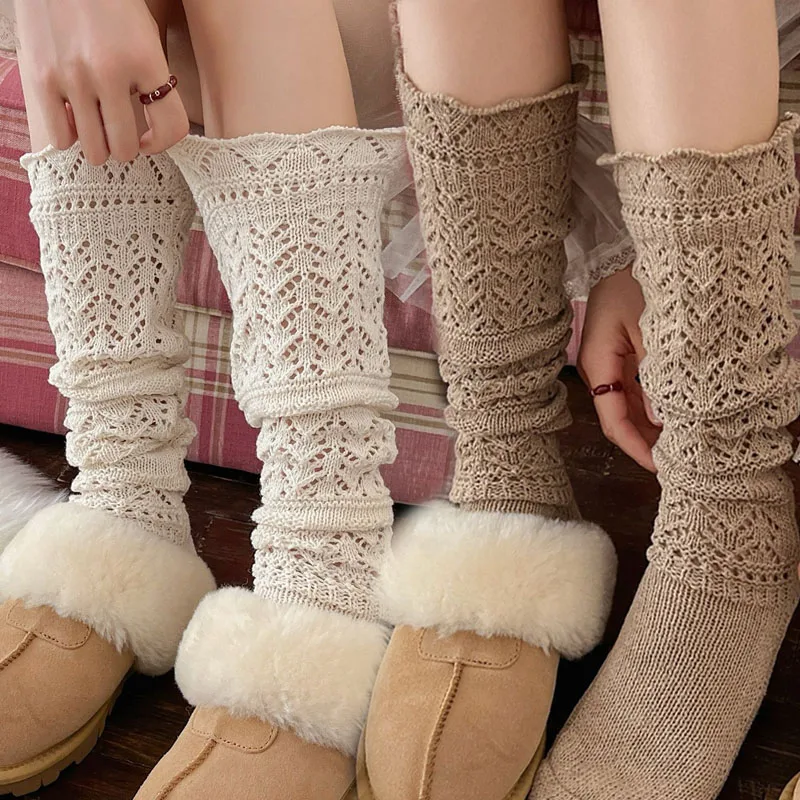 

Однотонные полые вязаные носки для женщин, мягкие теплые домашние длинные носки-трубочки, осенне-зимние удобные чулки, ботинки, носки