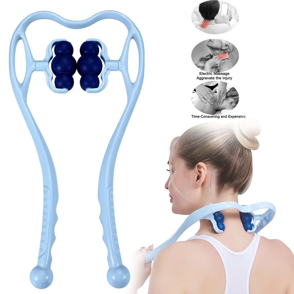 Neck Massager,Neck Roller for Pain Relief Deep Tissue,Trigger Point Roller Massager with 6 Wheels,Handheld Shoulder MassageTools