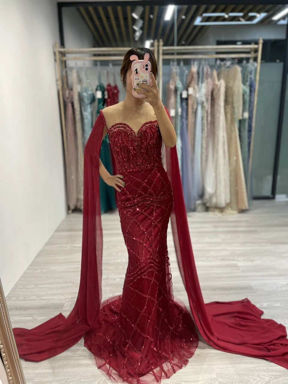 

MYMB Luxury Fitted Handmade Beading Wedding Party Dress New Arrival Long Sleeve Cape Dubai Couture Evening Gown MY31160