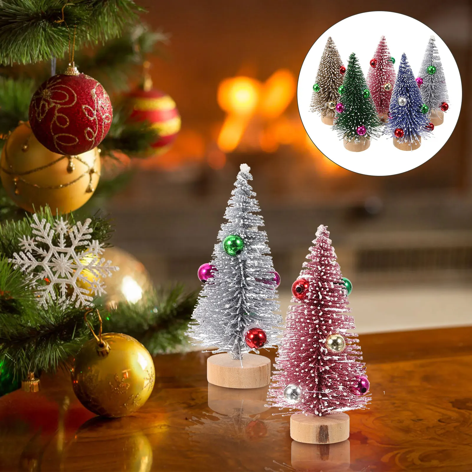 

12pcs Mini Christmas Tree Decorations 10cm Silver Green Gold Blue Pink Shades Holiday Tabletop Craft Photo Props Artificial