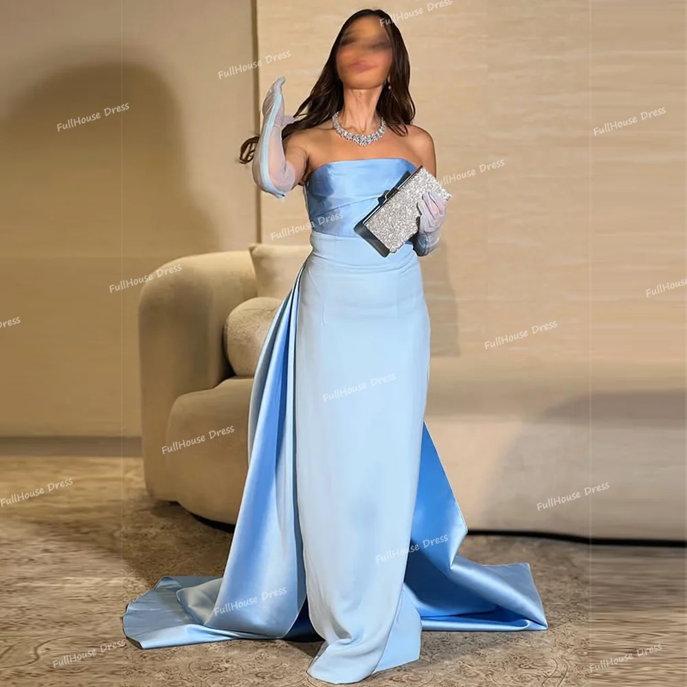 

Custom Made Modern Women's Boat Collar Pleated Sexy Sheath Evening Gown Backless Floor Length Prom Dress with Court