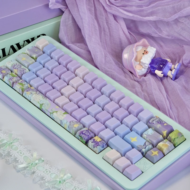 

Колпачки для клавиш Violet Dye Sub PBT, 126 клавиш, колпачки для клавиш с боковой печатью и RGB-подсветкой, вишневый профиль для переключателей MX, механическая игровая клавиатура