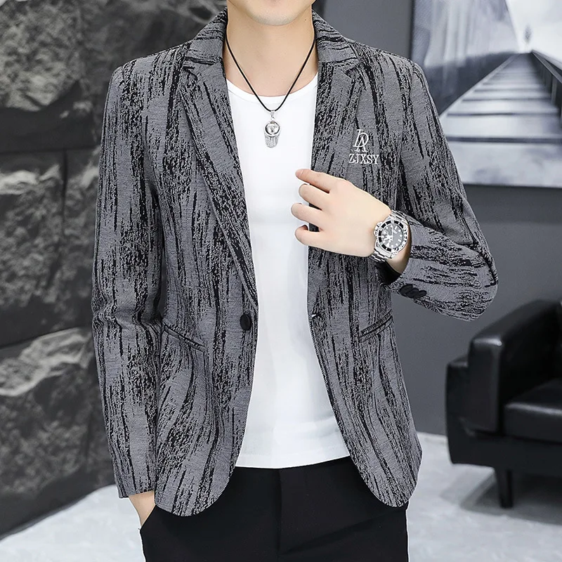 2025 men's new letter embroidered printed blazer youth slim fashion and handsome  blazers