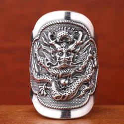 Designer Original Thai Silver 925 dragon totems mens rings Domineering Masculine Wide Enamel Blue Ethnic Style Jewelry Gift