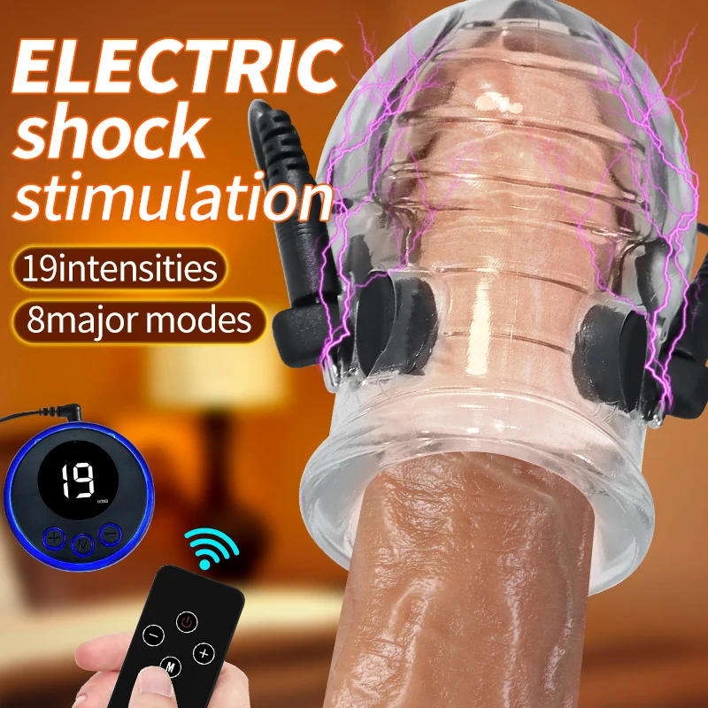 Electro Shock Stimulator/Chastity Cage/Cockring Torture Teaser Electric Shock Glans Massager Penis Sleeve/Sex Toys/Trainer