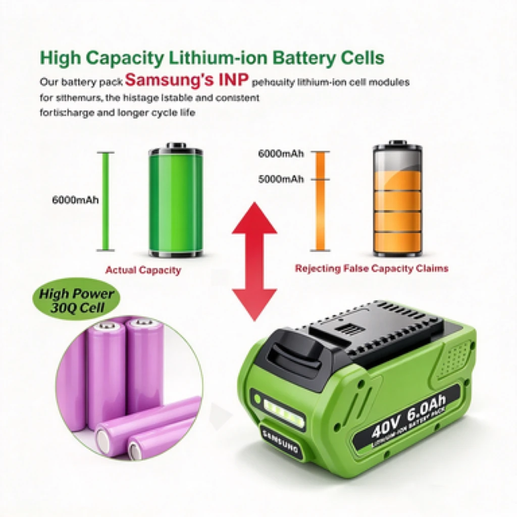 High Capacity 40V 6.0Ah Li-ion Battery LED Power Indicator BMS Protection Replacement for Greenworks G-MAX 40V Garden Tools