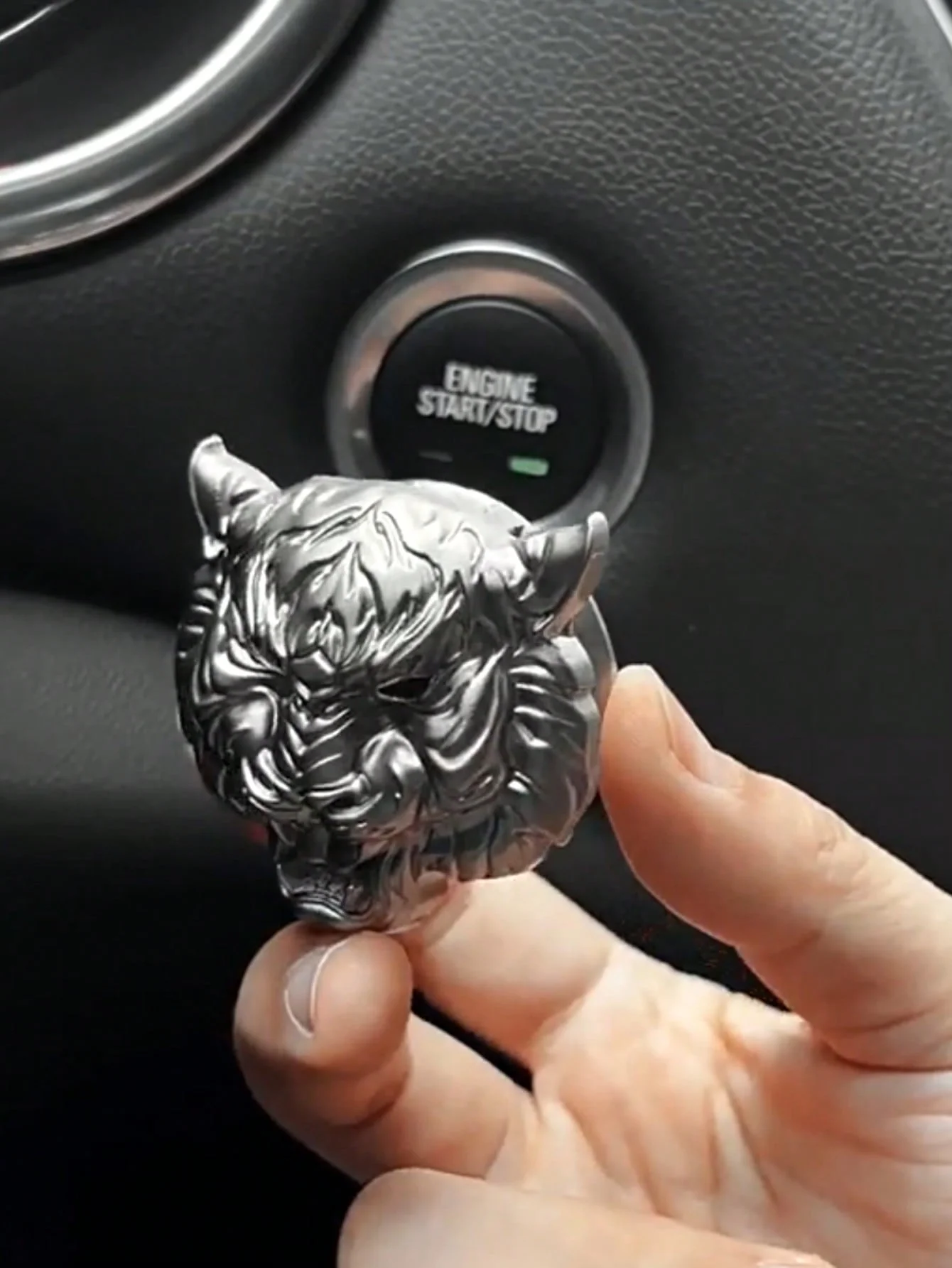 Cubierta del botón de inicio con un solo toque de cabeza de tigre: embellecedor de anillo de encendido de metal, protector y decorativo para interruptor de arranque/parada de motor de automóvil, No