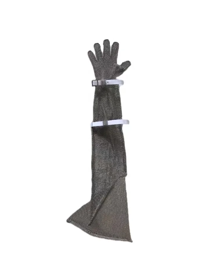 Shoulder-length stainless steel chain butcher gloves for food processing and personal cutting protection