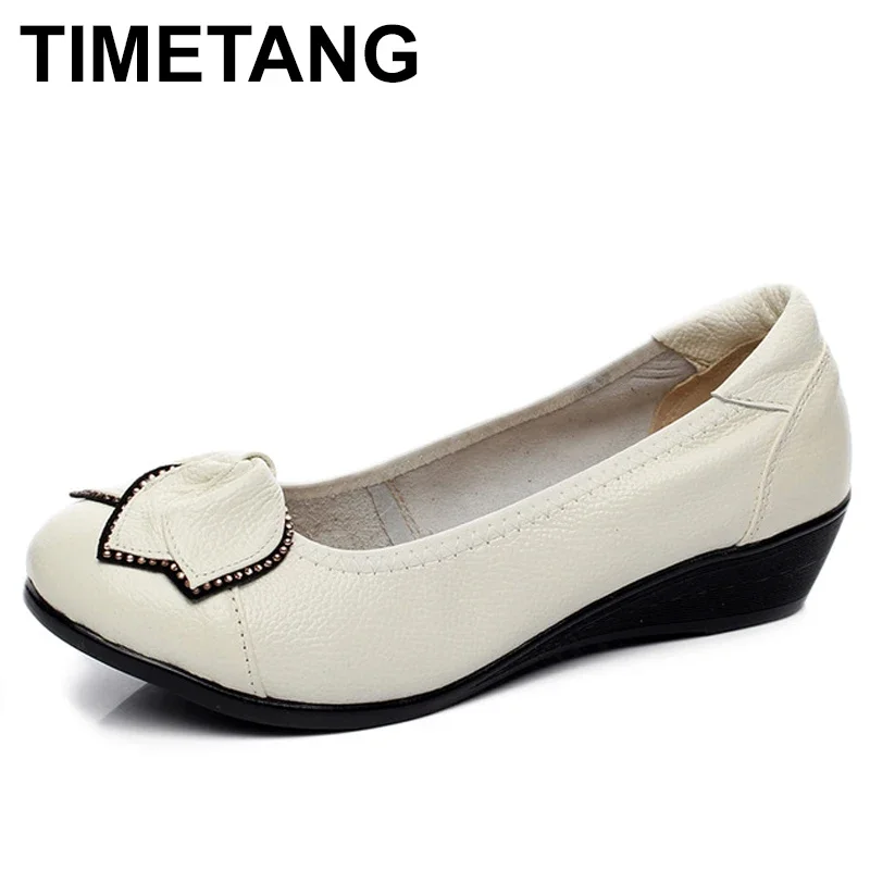 TIMETANG  New Wedges Genuine Leather Shoes Women Spring Height Increasing High Heels Shoes Woman Vintage Zapatos Women Pumps