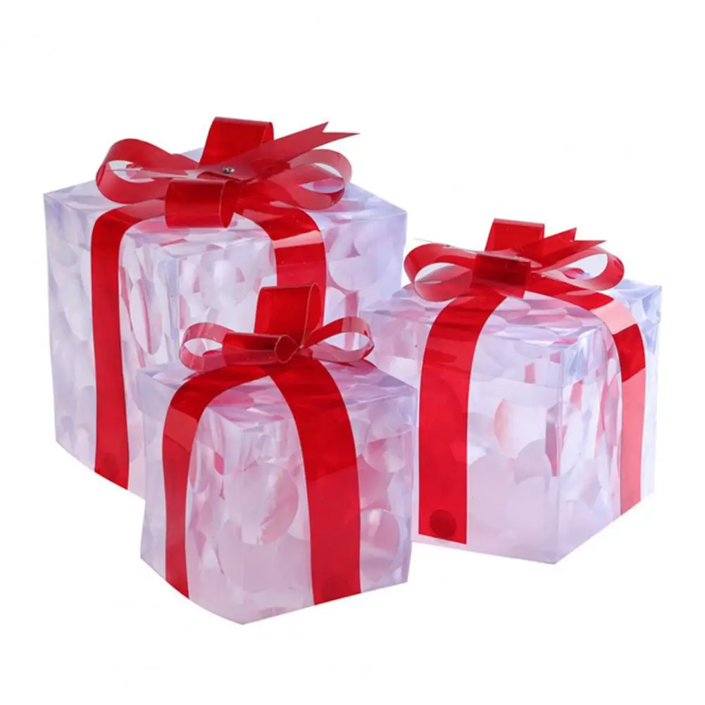 Decorazione per scatola regalo di Natale a LED Ornamento per allegria natalizia Set di scatole regalo di Natale a LED con fiocco con motivo a fiocco di neve luminoso per Natale