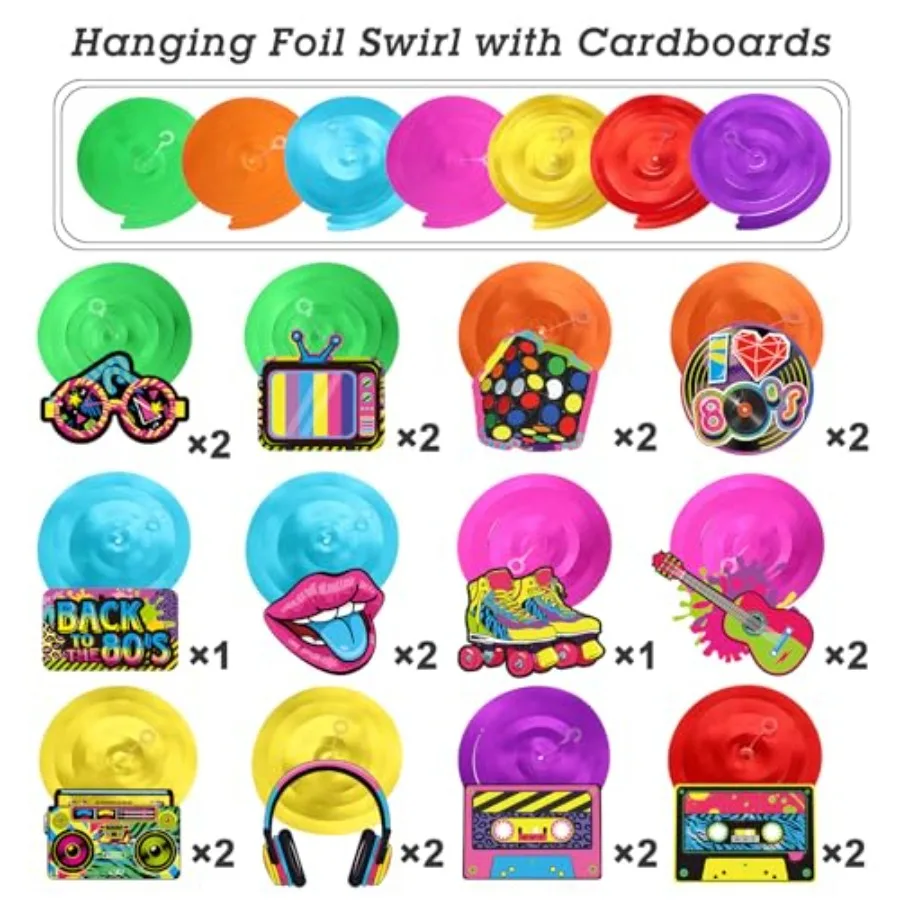 53 Pieces 80s Party Decorations Retro 1980s Hip Hop Party Hanging Swirls Ceiling Decor for Adults Back to The 80s 1980s Throwba