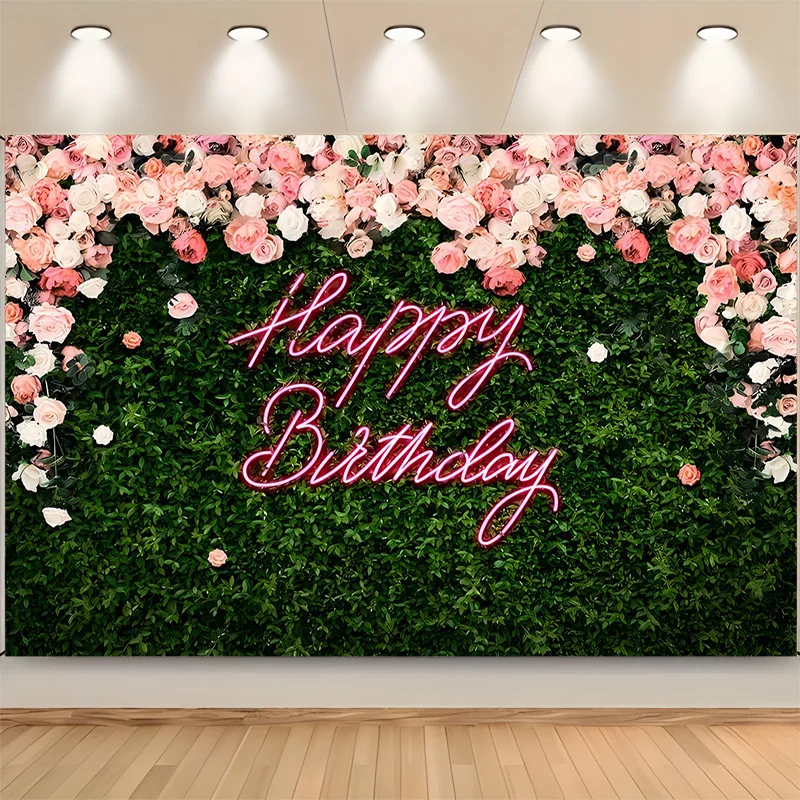 

Happy Birthday Backdrop Neon Glow Party Brick Wall Splatter Graffiti Photography Background Banner Photo Shoot Decor Props RR-02