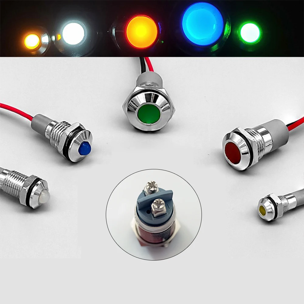 Wielokolorowy wskaźnik światła Led 220v 6/8/10/12/14/16/19/22/25/28/30 mm sygnał motocyklowy 24v światła czerwony zielony światło ostrzegawcze Led — zdjęcie 5