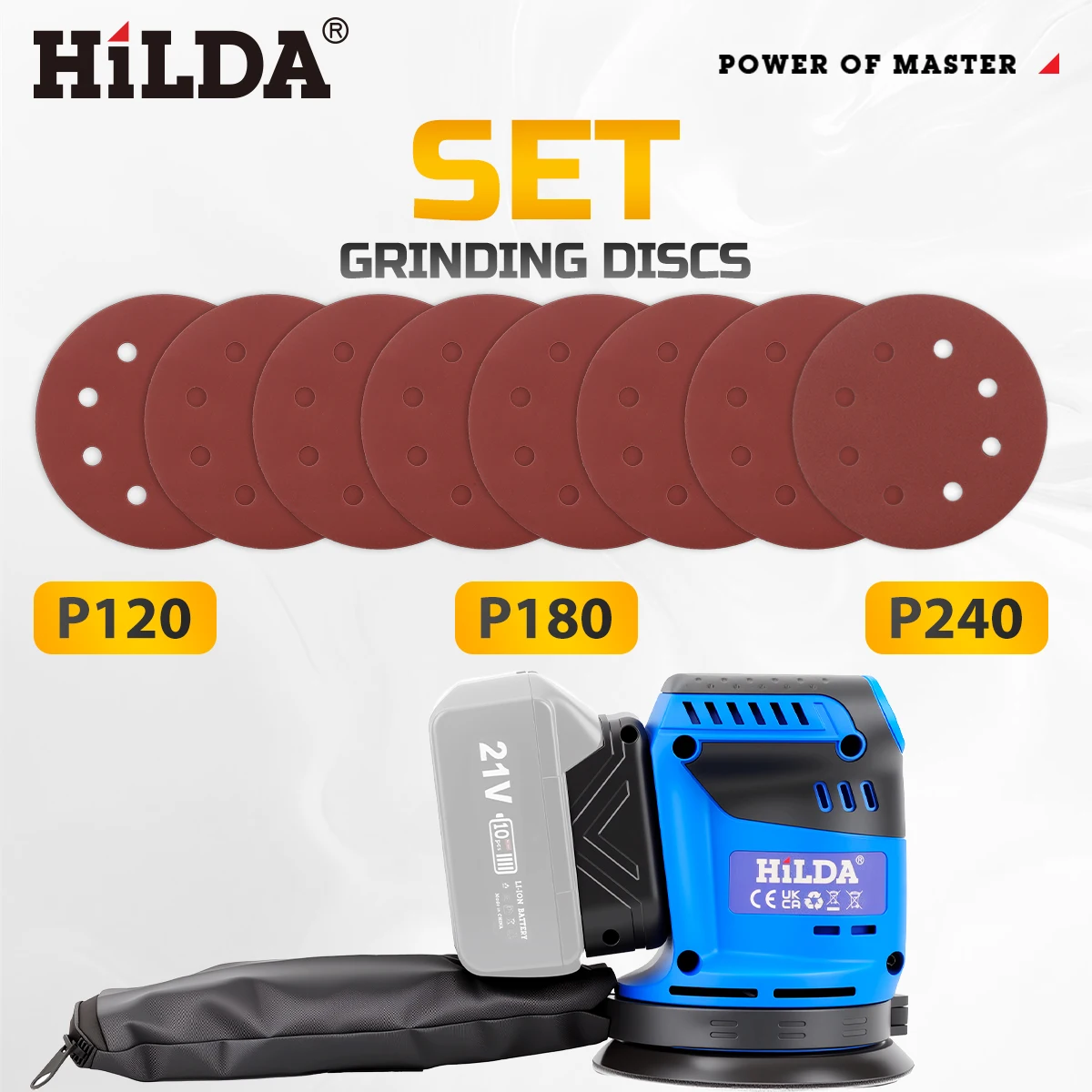 ماكينة صنفرة احترافية من HILDA مع 8 ورق صنفرة وثلاث سرعات للتحكم في جدران النجارة المعدنية لبطارية ماكيتا 21 فولت #3