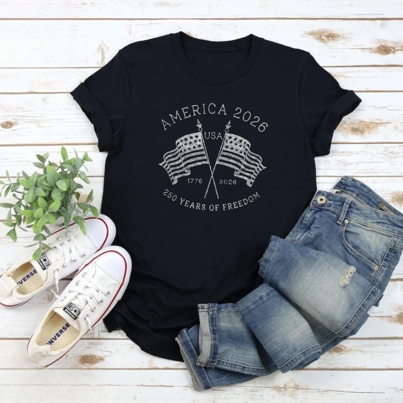 250 Years Flag Graphic T Shirt of Freedom Unisex Patriotic Personalize Gift July 4th Pride Crewneck High Quality Cotton Tee