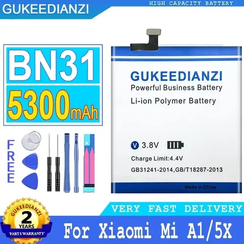 Batería de teléfono móvil BN31 de alta capacidad, 5300mAh, para Xiaomi Mi A1 / Redmi Y1 Lite Xiaomi Mi 5X Mi5X / Redmi Note 5A 5A pro