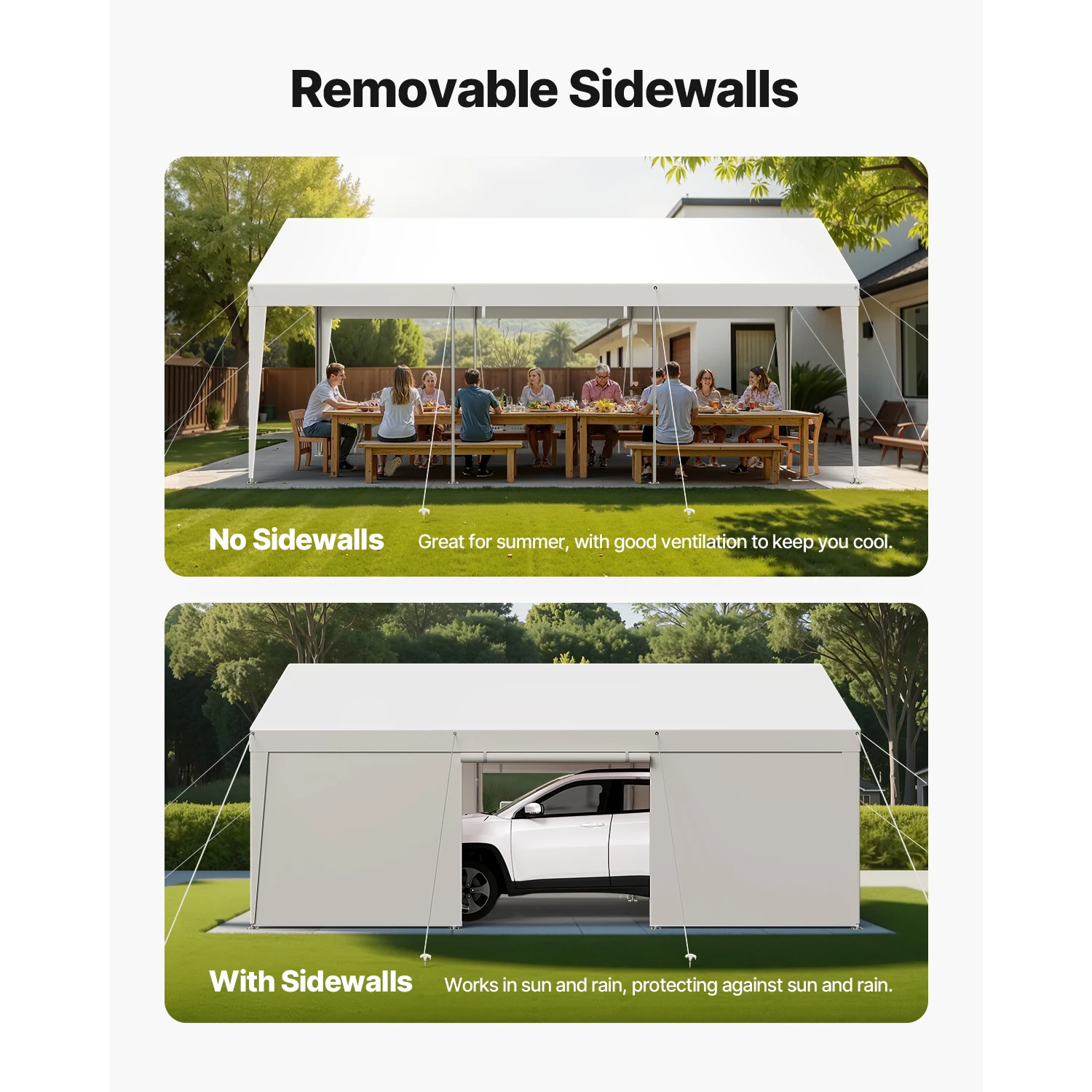 SucceBuy Carport 12x20FT مظلة السيارة الخارجية Carport المحمولة مع جدران جانبية قابلة للإزالة حماية مقاومة للماء للسيارات #5