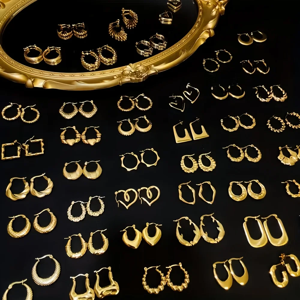 12Pairs/Lot Elegant Women's Geometric Irregular Stainless Steel Earrings Simple Golden Jewelry Party  Gifts Mixed Styles Random