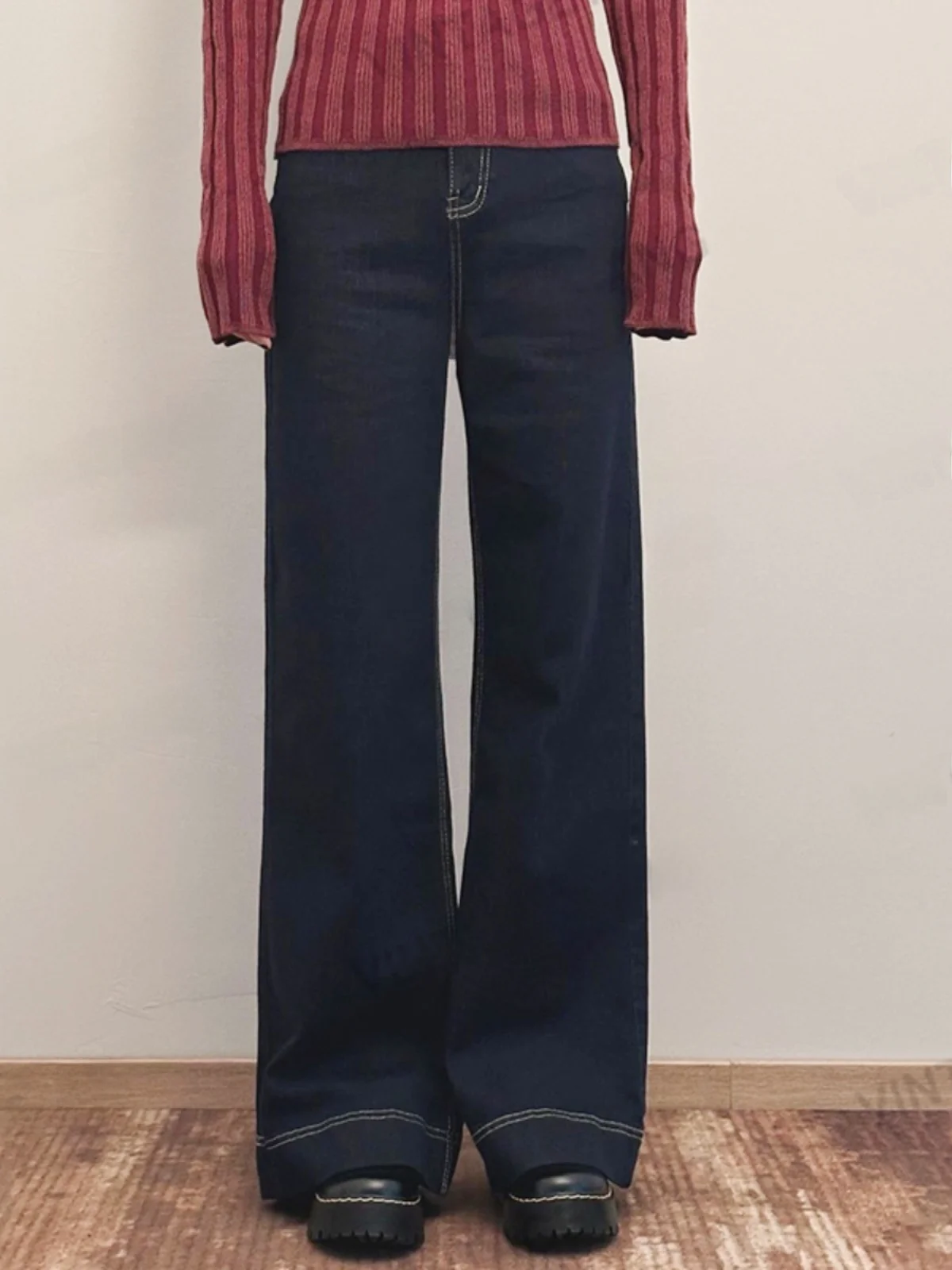 

Винтажные джинсы Tang с высокой талией и широкими штанинами, женские удлиненные прямые брюки длиной до пола, повседневные синие джинсы свободного покроя