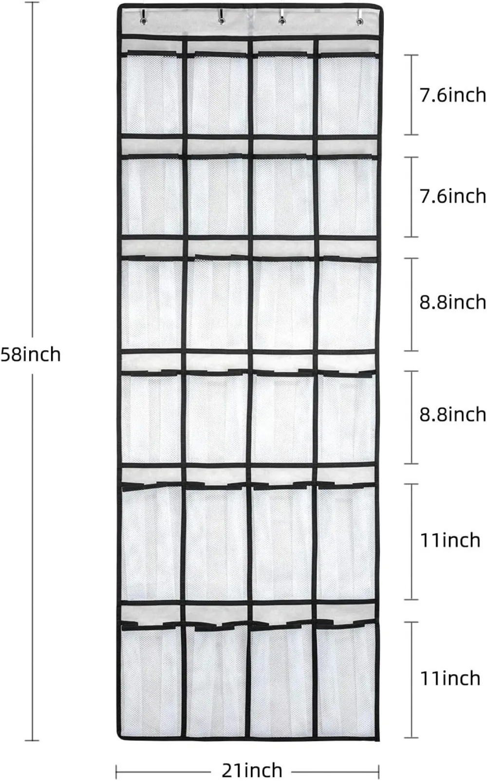 Over Door Shoe Organizer with 24 Mesh Pockets, Hanging Shoe Rack for Closet, Bathroom, Dorm, Adjustable Hooks, White view 2