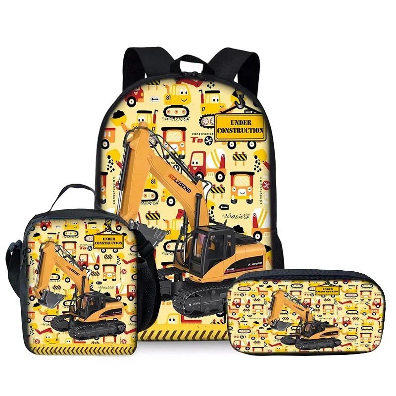 3pcs Set Cartoon Car Excavator Backpacks for Boy Girls Best Gifts 3D Cartoon School Backpack Bag for Children
