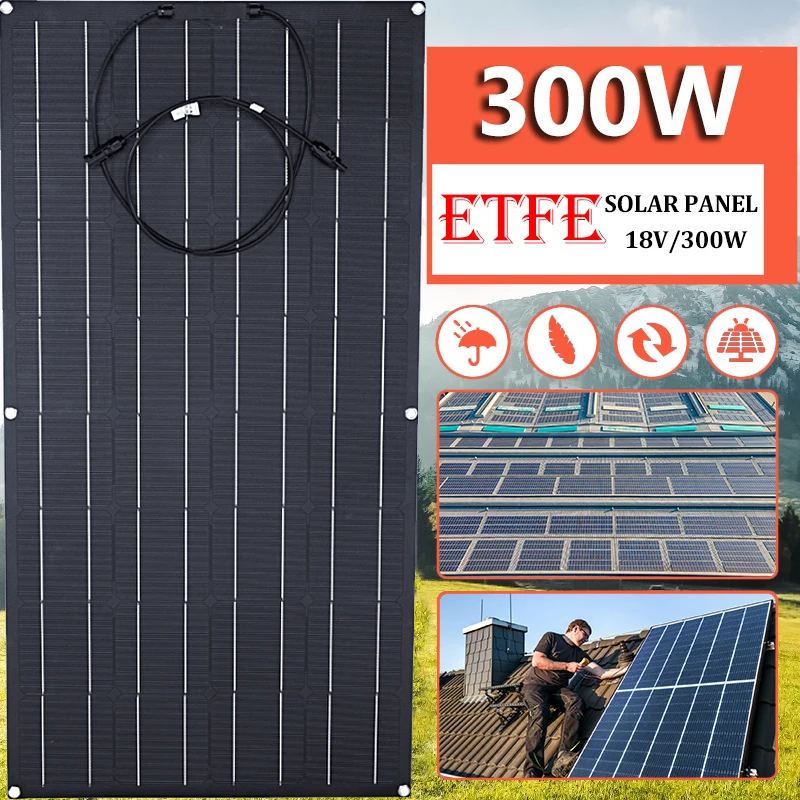 

300W Flexible Solar Panel Portable Solar Cell Energy Charger DIY Connector for Home Phone Charging Power System Car Camping