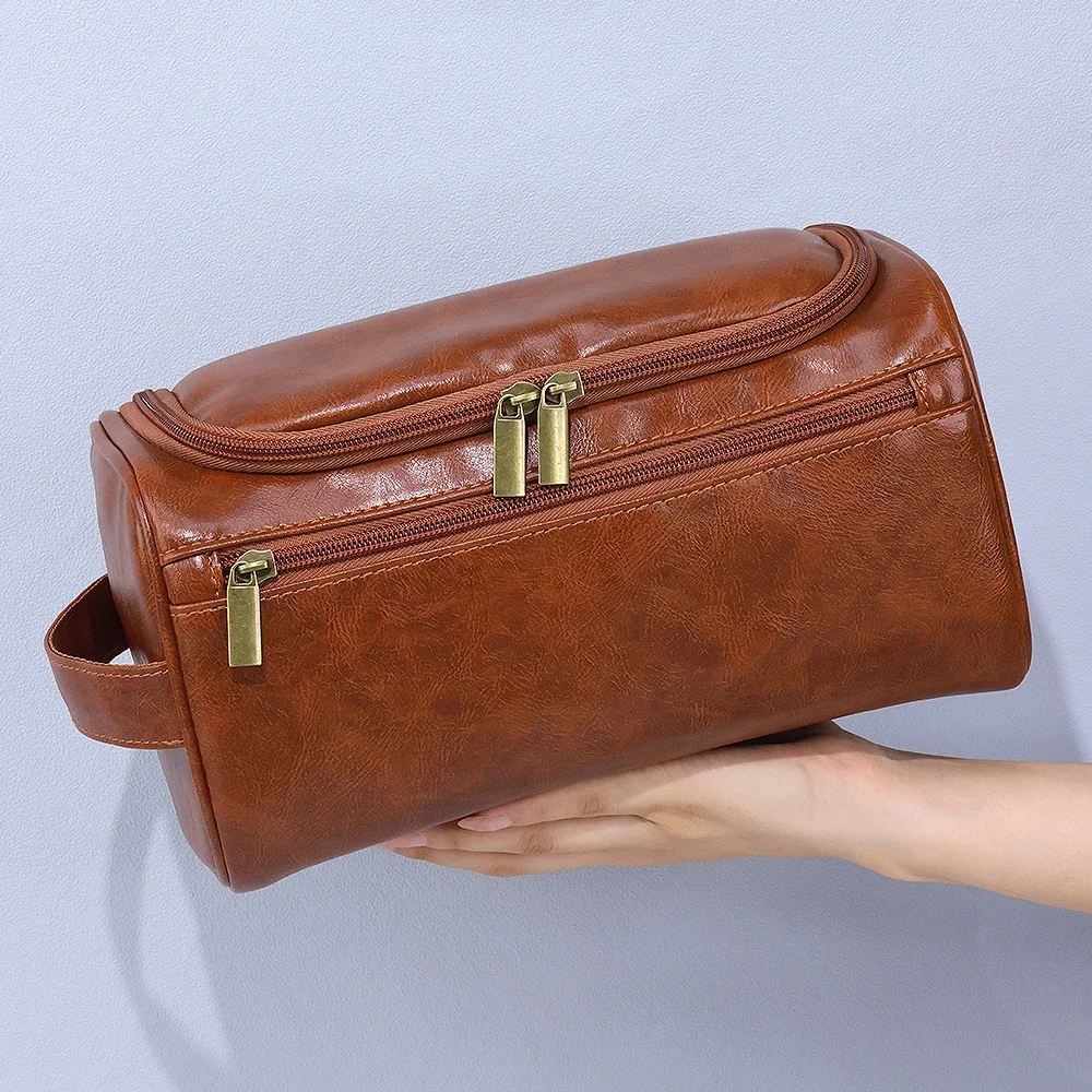 Men PU Vintage Luxury Toiletry Bag Travel Necessary Business Cosmetic Makeup Cases Male Hanging Storage Organizer Wash Bags