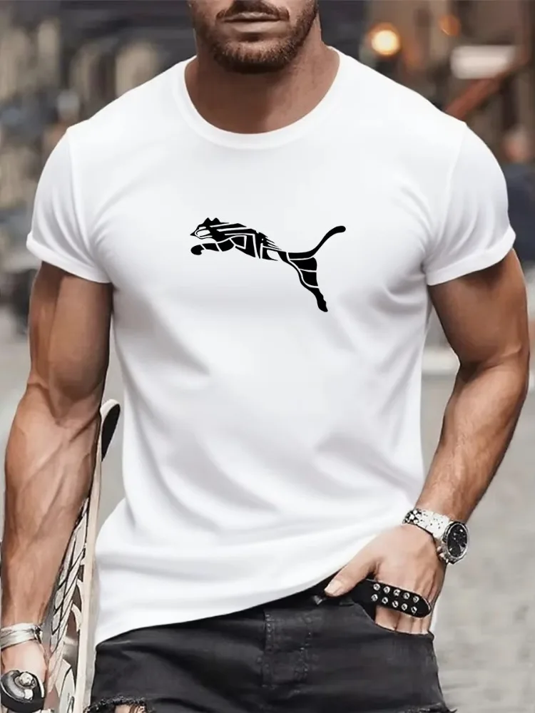 2026Summer Luxury Men's Fashion Fox Leopard Print T-shirt Crewneck Casual Trend Y2K High-end High Quality Fitness Sports T-shirt