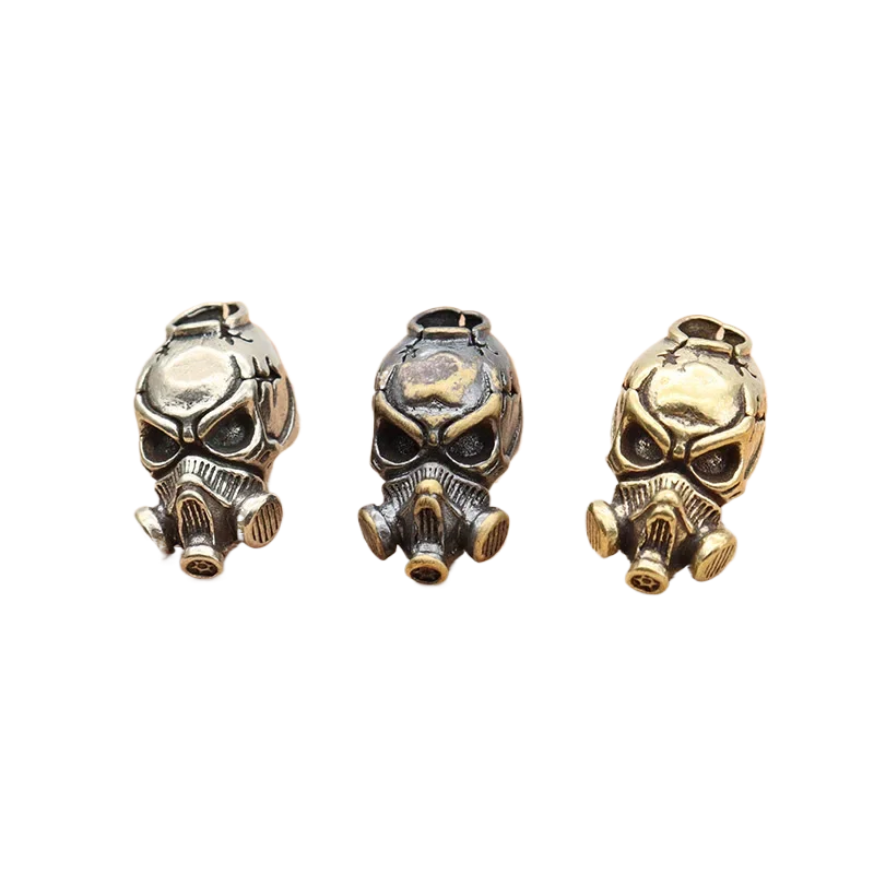 Brass Gas Mask Skull Head Figurine Lanyard DIY Keychains Pendants Jewelry Knife Beads Accessories EDC Paracord Outdoor Tool