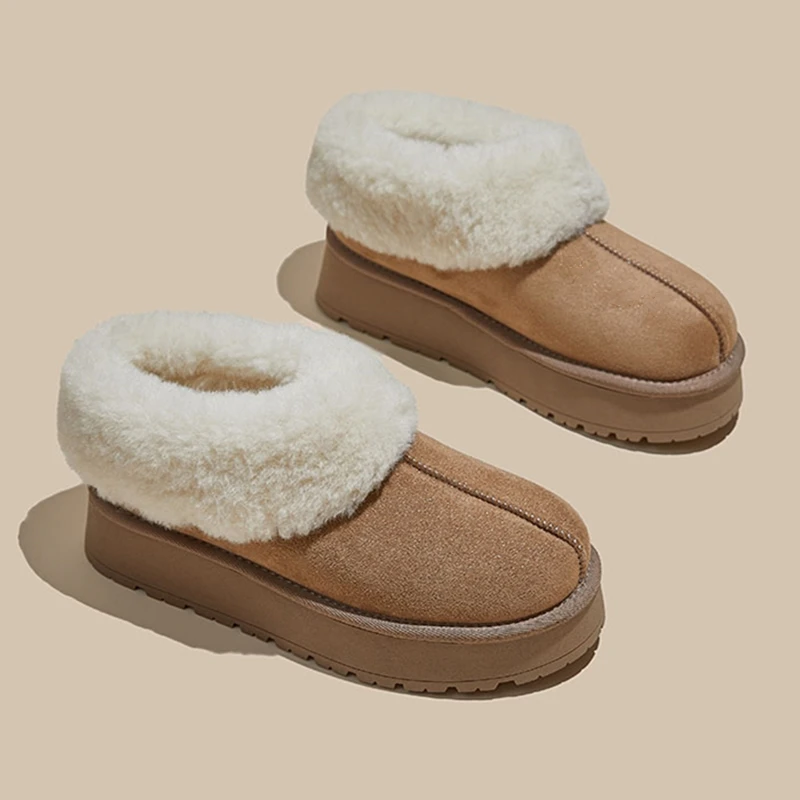 أحذية الثلوج النسائية الجديدة لعام 2025 بمقدمة كبيرة للشتاء أحذية نسائية قصيرة مسطحة من القطيفة للدفء أحذية نسائية مبطنة بالقطن #5