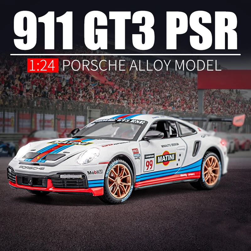 1/24 포르쉐 911 GT3 RSR 럭셔리카 로고 합금 풀백 모델 자동차 시뮬레이션 다이캐스트 장난감 자동차, 소년 장난감 차고 키트